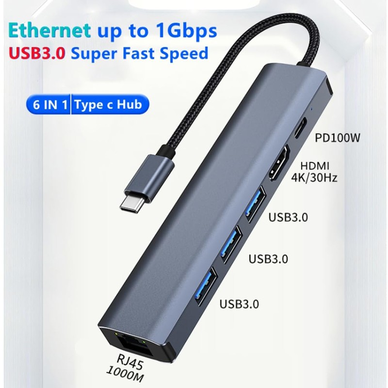 H32CS USB C Hub 6-in-1 Docking Station with 4K HDMI,