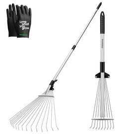 VIVOSUN 2-Piece Leaf Rake Set - Adjustable Garden/Camping Rake with 15/9 Tines, Collapsing Tines & Telescopic Handle (64'' & 30'')
