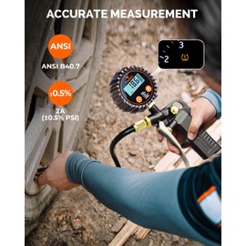 ETENWOLF T500 Digital Tire Pressure Gauge with Inflator, Tire Gauge 0-250 PSI, Calibrated to ANSI B40.7 Grade 2A, Air Chuck & Compressor Accessories with Storage Bag, Black