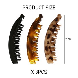 3 Pieces of Banana Hair Clips, Half-Moon Hair Clips, Ponytail Hair Clips, Simple Ponytail Clips, Colorful Banana Hair Clips, Non-slip Ponytail Clips (Black, Tortoise Shell, Cream Amber)