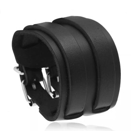 Unbranded Men's Punk Rocker Biker Gothic Heavy Wide Leather Straps Wristband Cuff Bracelet