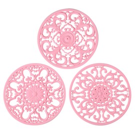 Extra Thick Silicone Trivet Mat for Hot Dishes, Hot Pots and Pans, Pot Holder, Hot Pad to Portect Your Table and Countertop, Kitchen Decor and Accessories,Pink,Set of 3