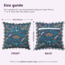 Fjdcslwx Boho Floral Throw Pillow Covers 18x18 inch Set of 2 Colorful Bohemian Flower Decorative Scalloped Wavy Edge Designs Pillowcase for Bedroom Sofa Living Room Bed Square Pillow Case Cushion