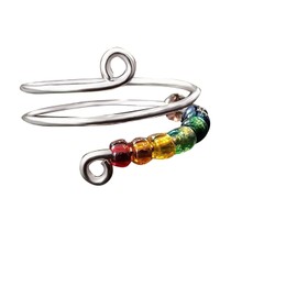 JDFHFGB Anxiety Ring,Adjustable Open Relief Fidget Rings with Swivel Rainbow Beads- Rotatable Spinner Jewelry for Women & Girls, Stress Relief for Adults, Teens