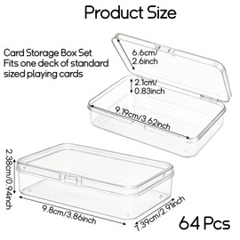 64 Pcs Playing Card Box, Clear, Snap Closed, Storage Organizer Holder, 3.86 x 2.91 x 0.94 Inch, for Poker Gaming Trading Business Bank