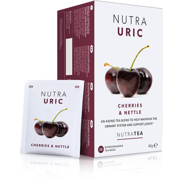 NUTRAURIC - Uric Acid Support - Containing Natural Cherry & Nettle - 120 Enveloped Tea Bags - by Nutra Tea - Herbal Tea - (6 Pack)