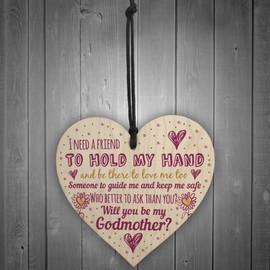 RED OCEAN Will You Be My Godmother Gift For Friend Wooden Heart Sign Godparent Asking Christening Gifts