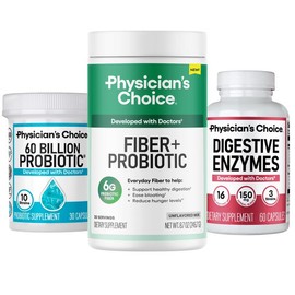 Physician's Choice Complete Gut Support System Bundle – 60 Billion Probiotics + Digestive Enzymes + Fiber & Probiotics Powder for Digestive Health