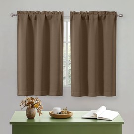 OWENIE Brown Short Blackout Curtains 45 Inch Length 2 Panels Set for Small Kitchen Bedroom Window, Rod Pocket Privacy Curtains Tier for Bathroom Basement Cabinet Camper RV Bunk, Each 30" Wx45 L