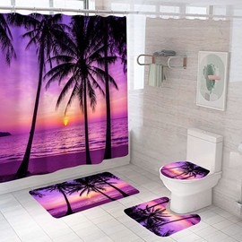 DDS-DUDES Beach Sunset Shower Curtain Set for Bathroom, Ocean Tropical Palm Purple Sky Waterproof Polyester Curtains 71WX71H Inch 12 Pack Hooks (Sunset 2)