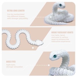 3D Printed Snake - 21 Inch Movable Articulated Snake, Perfect 3D Printed Animals for Educational Toys! Must-Have Toys for Kids and Collectors, Home Office Executive Desk Decor (White)