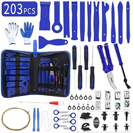 Wetado 203Pcs Trim Removal Tool Kit, Car Panel/Door/Audio Removal Tool Set, Auto Clip Pliers/Fastener Terminal Remover Tool, Push Pin Bumper Retainer Clip, Plastic Pry Tool Set with Storage Bag, Blue