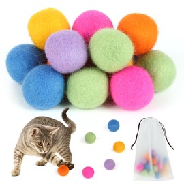 Yicenmy Pack of 15 Felt Balls for Cats, Colourful Wool Cat Toy Ball with Rope Bag, Handmade Cat Ball for Fetch, Interaction and Chewing Instincts