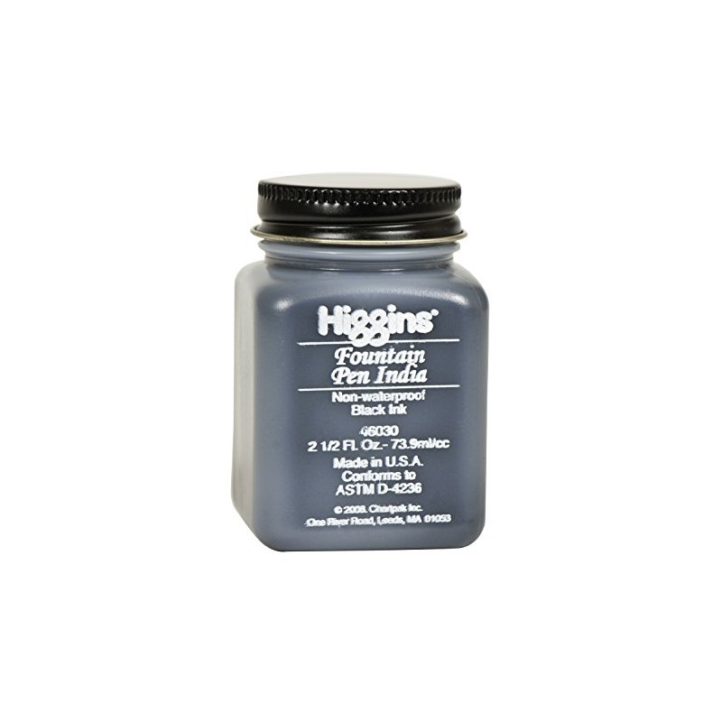 Higgins Black India Fountain Pen Ink, 2.5 Oz Bottle (46030),