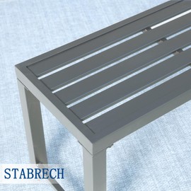 Outdoor Grey Garden Bench Set of 2，2-Person Patio Park Bench with Slatted Seat & Metal Frame，All Weather Patio Coffee Table，Rectangular Outdoor Dining Bench for Yard, Garden, Balcony, Entryway