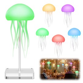 Piashow Quallen Lampe, Quallenlampe, Jellyfish Lamp mit Tonsensor, Aufladbar LED Quallenlampe Stimmungslicht RGB Nachttischlampe für Haus Zimmer Dekor (mit Sockel)