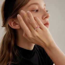 Inpasne Stackable Eternity Ruby Ring for Women 925 Sterling Silver Baguette Cut July Birthstone Ring for Her Size 8