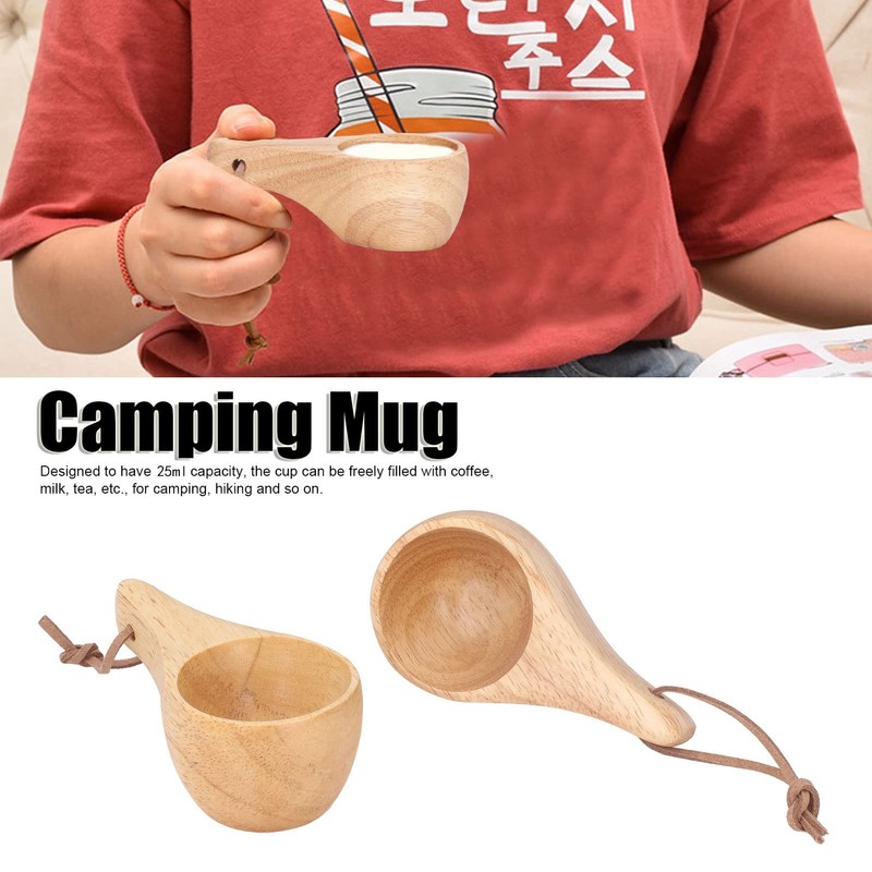 Wooden Camping Mugs, 2 Pack Rubber Wooden Camping Cups, Mini