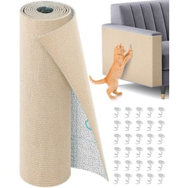 Cat Scratch Couch Furniture Protector, 78.7" x 15.8" Self-Adhesive Cat Scratch Mats, Trimmable DIY Cat Scratcher Pads for Wall, Couch Corner, Cat Tower and Replacement Pads (Khaki)
