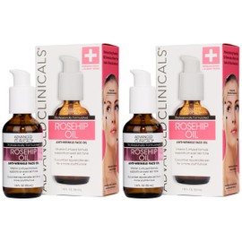 Value Pack of 2 Advanced Clinicals Rosehip Oil Anti-wrinkle Face Oil with Vitamin C and Vitamin E for Sun Damage, Age Spots and Wrinkles. Large 1.8oz 