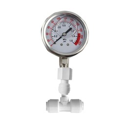 PureSec Water Pressure Gauge Oil Filled Vibration Proof Stainless-Steel 2-1/2" Dial Size Dual-Scale with 1/4" NPT Bottom Mount and 1/4" RO Fittings for RO System(0-1.6kg(MPa)/0-220psi)