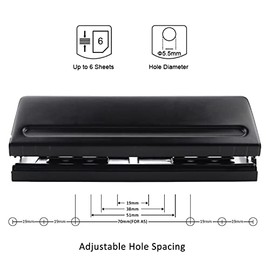 Perforadora ajustable de 6 agujeros para planificadores, perforadora de papel para carpetas de anillas A5, A6, A7, capacidad de 6 hojas