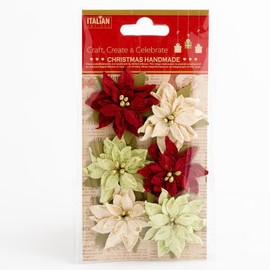 4.5cm Medium Mixed Colour Poinsettia Christmas Flower Card Making Craft Decorations (Pack of 6)