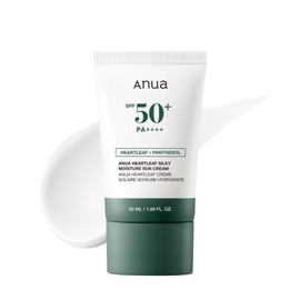 Anua Heartleaf Silky Moisturising Sun Cream SPF 50 PA++++, Korean Face Sun Protection, Makeup Base, with Niacinamide, Fragrance-Free, Minimal White Veil, 50 ml