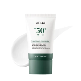 Anua Heartleaf Silky Moisturising Sun Cream SPF 50 PA++++, Korean Face Sun Protection, Makeup Base, with Niacinamide, Fragrance-Free, Minimal White Veil, 50 ml