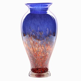 Blown Glass vase, Unique Glass vase, Colorful Bottle Decorative vase for Home Living Room Dining Table re Office Wedding entryway Desktop Decorative Flower vase. (Blue)