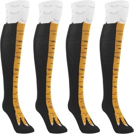 4 pairs Novelty Funny Crazy Chicken Leg Socks Feet Over The Knee 21.65" Thigh stockings,Funny Gifts For Party Novelty Socks For Man&Women - number: 1