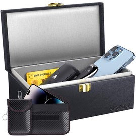 Samfolk Faraday Box with Faraday Pouch 2 Pack, Keyless Entry Car Key Safe Protector Anti-Theft Signal Blocking Cages L
