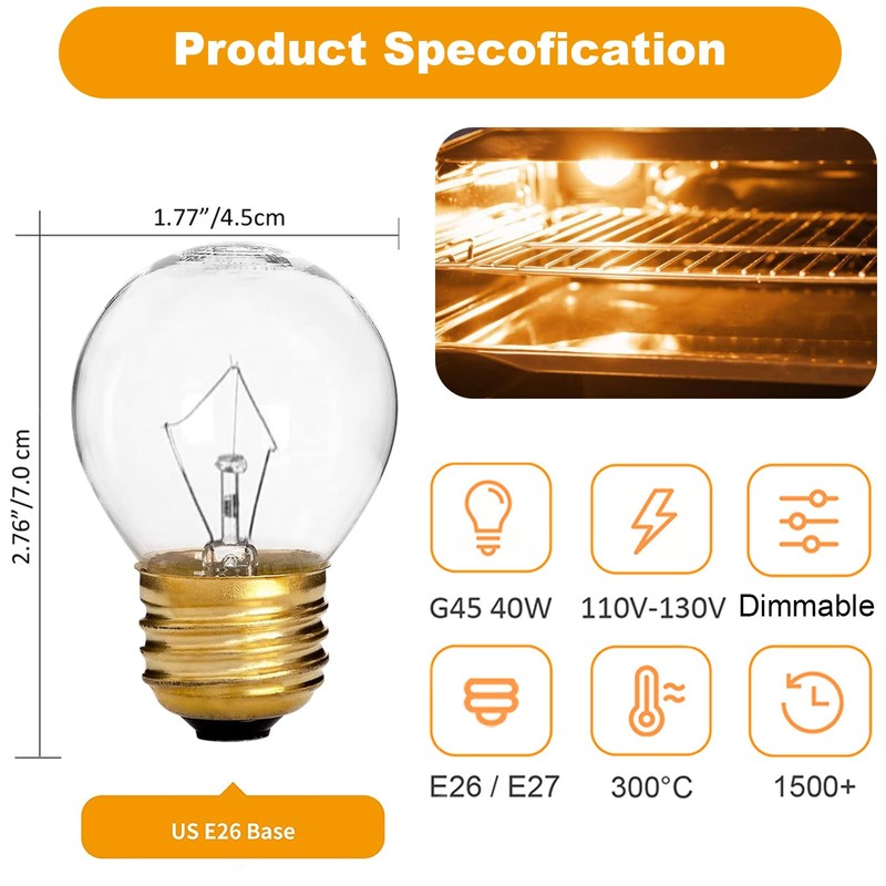 Jslinter 40 Watt Appliance Oven Light Bulb, High Temp, 120V