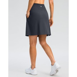 SANTINY 18" Skorts for Women 3 Pockets High Waist Long Athletic Tennis Skirt Golf Skort for Casual Summer Travel (Dark Grey_L)