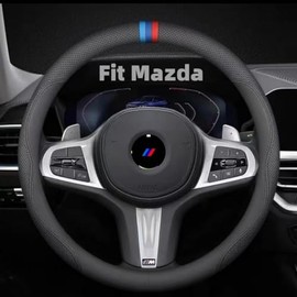 Generic Custom-Fit for Mazda Steering Wheel Cover, Premium Leather Car Steering Wheel Cover with Logo, Non-Slip, Breathable, for Mazda Accessories (for Mazda), fxp-112