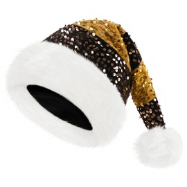Phyxin Sequin Santa Hat, Striped Christmas Hat for Adults, Xmas Home Decor New Year's Party Supplies, Black