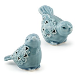 Giyochie Pair of Blue Bird for Home Decor, Farmhouse Ceramic Bird Statue Sculpture Birds Ornaments, Small Decor for Shelves Entryway TV Stand Bookcase, Garden Micro Landscape Accessories