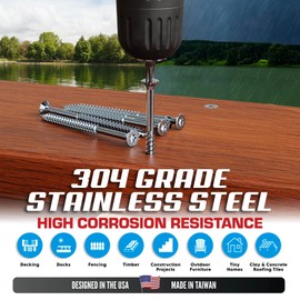 #10 x 3 Inch Stainless Steel Deck Screws | 304 Grade (350 Pack) | Flat Head T25 Star Torx Drive | Stainless Steel Wood Screws by Eagle Claw Fasteners | Corrosion & Rust Resistant (Includes Driver Bit)