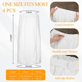 4 Pcs Spa Wrap Towel Wrap for Women Spa Robe with Adjustable Closure Elastic Top Lightweight Wraps for Bath Shower (White,Stripes)