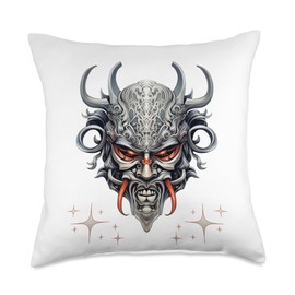 Scary Yokai Oni Mask Japanese Anime Warrior Throw Pillow