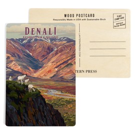 Denali National Park, Alaska, Painterly National Park Series (4x6 Birch Wood Postcards, 2-Pack Stationary, Rustic Home Wall Decor)
