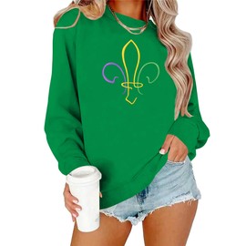 PECHAR Mardi Gras Outfit for Women: Mardi Gras Embroidery Sweatshirt New Orleans Party Carnival Long Sleeve Tees Tops Green