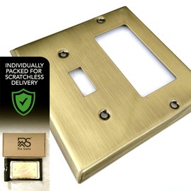 Rio Salto BRASS Antique Metal Gold Light Switch Cover Wall Plate Combination Toggle Decorator Rocker MIDSIZE 2-Gang Decora Toggle Wallplate Combo Covers Brushed Brass (Combo Toggle/Rocker)