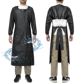 ELEBOX Waterproof Apron Smock with Long Sleeves, Safety lab Apron Work Uniform, Chemical Resistance Anti-Tear Apron for Dishwashing, Butchering & Dog Grooming