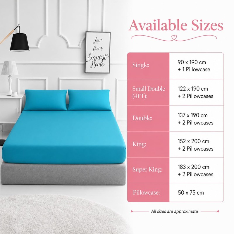 EXQUIZIT HOME Fitted Bed Sheet with Pillowcases Pack of 2