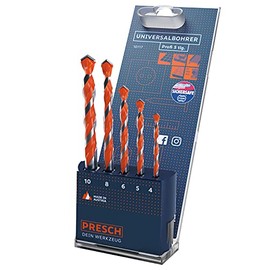 Presch Universal Drill Bit Set Professional 5-Piece Carbide Multi-Purpose Drill Bit for Metal, Wood, Concrete, Masonry, Tiles, Plastic and Much More Carbide Drill Bit Set with Cylinder Shaft Diameter 4-10 mm