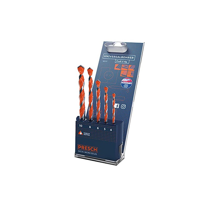 Presch Universal Drill Bit Set Professional 5-Piece Carbide Multi-Purpose Drill