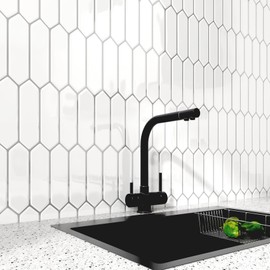 LaCheery 12"x12" White Hexagon Peel and Stick Backsplash Tile for Kitchen Backsplash Peel and Stick Waterproof Bathroom Backsplash Tiles Peel and Stick Tile Backsplash for Kitchen Wall Tiles 4 Sheets