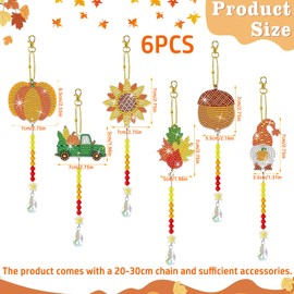 VEEKAY Pack of 6 Thanksgiving Diamond Painting Keychains, DIY 5D Diamond Painting Keyring, Autumn Orange Diamond Art Keyring, Pendant DIY Diamond Decoration for Thanksgiving
