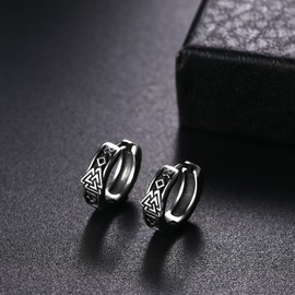 Cupimatch Wikinger Ohrringe Herren Creolen: Edelstahl Keltischer Knoten Ohrstecker Wikingerrunen Huggie-Ohrringe Amulett Schmuck für Männer Vater Sohn